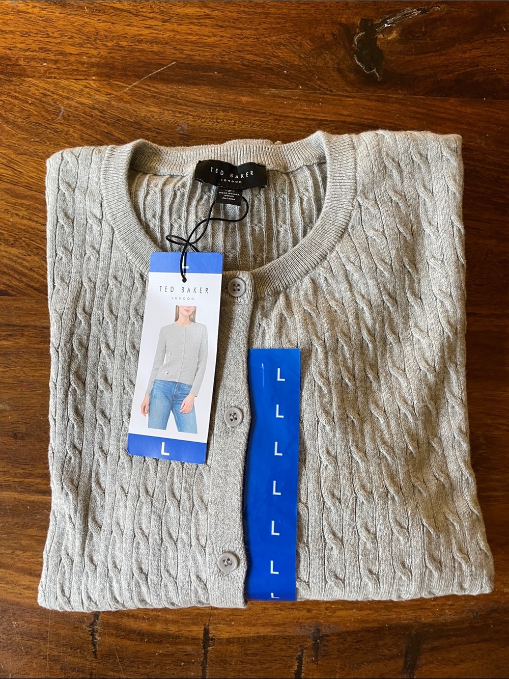 NWT Ted Baker London 100% Cotton Cable-Knit Size L Cardigan Sweater Cropped